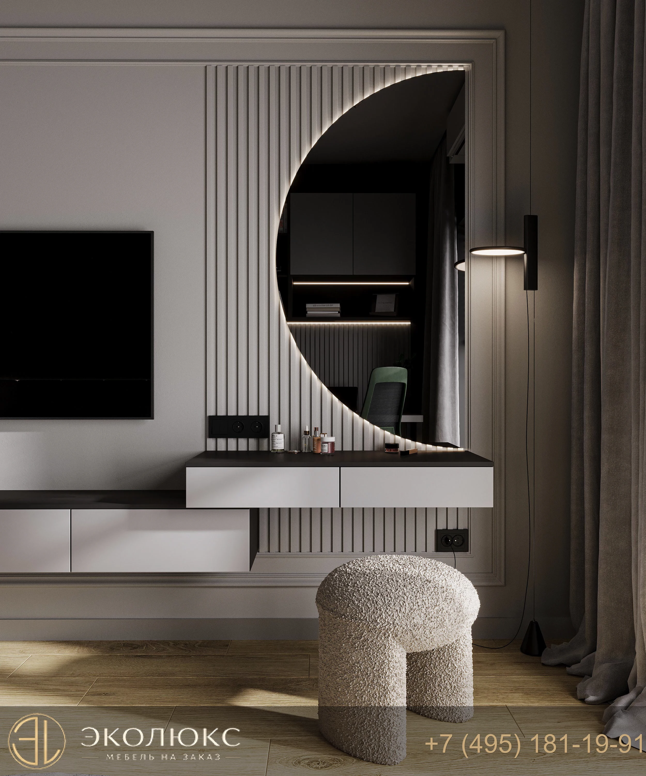 Современная подвесная тумба с туалетным столиком фото 7
